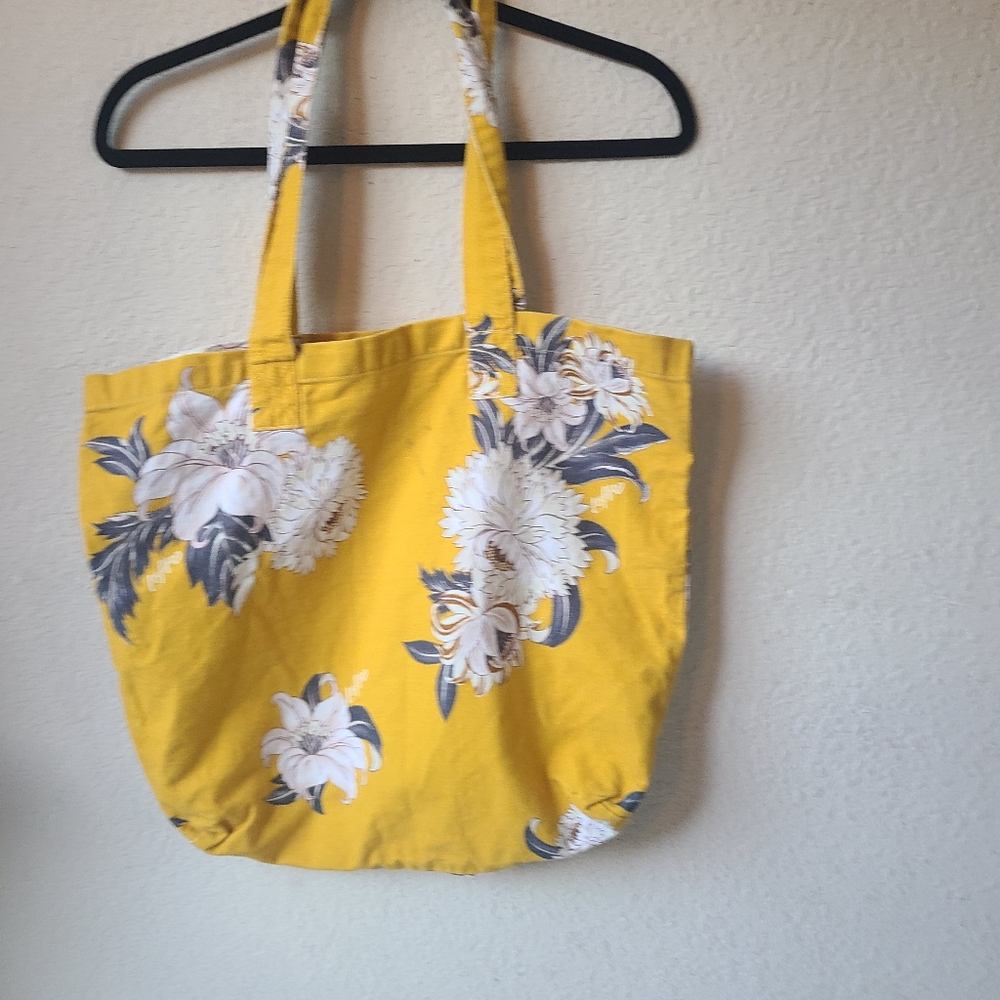 Loft Floral Print Fabric Yellow Tote Bag - Picture 2 of 12